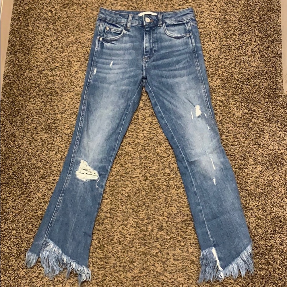 Zara high rise frayed jeans